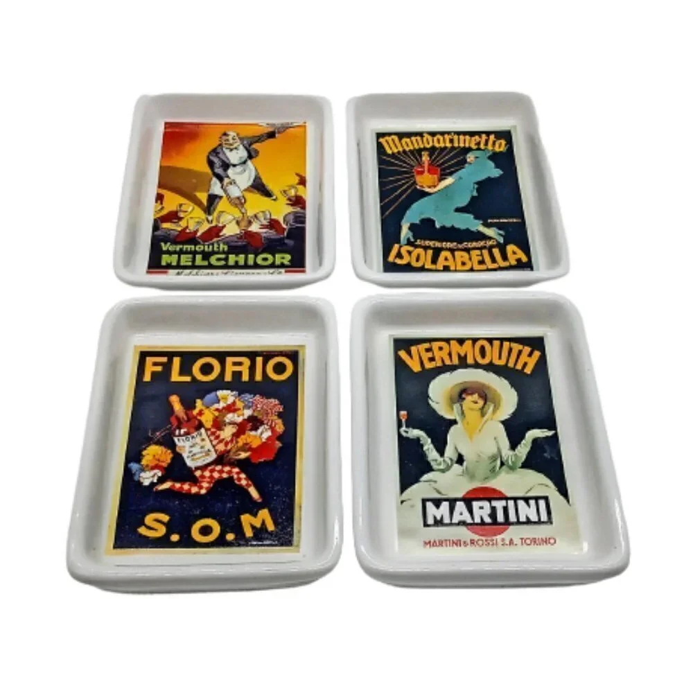Pottery Barn Vintage Posters 5-Pc. Ceramic Tray Set
